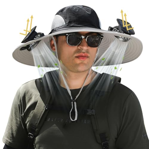 Leotruny Sun Hat with Solar Fan: Keed Cooling Fan Built in for Outdoor Men - Solar Powered & USB Charging for Fishing Summer Black