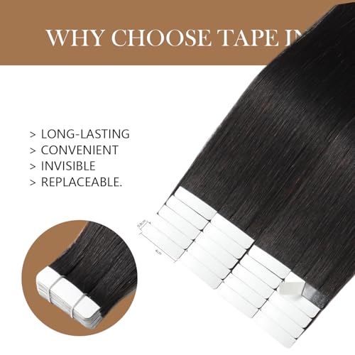 Image of Tape In Hair Extensions Human Hair 22 Inch #1B Natural Black