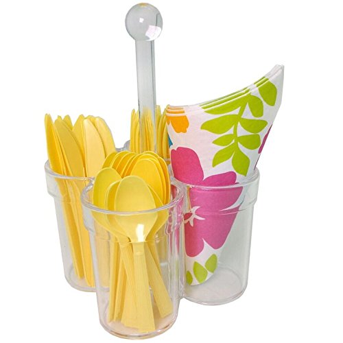 Caddy for Silverware Utensils Carrier Acrylic- Forks Spoons Knives Napkin Parties BBQ Picnic