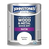 Johnstone's - Wood & Metal Paint - Satin Finish - Antique White - 750ml - Water Based - Quick Drying - Radiator Paint - Low Odour - Dry in 1-2 Hours - 8m2 Coverage per Litre