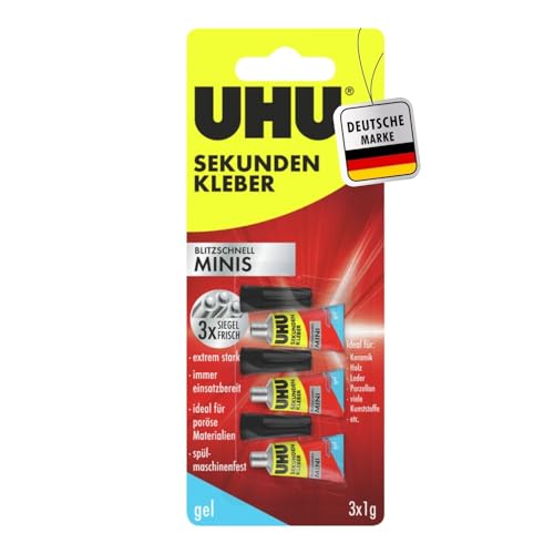 UHU Sekundenkleber extra stark | 3x1g Kleber Tuben für präzises...