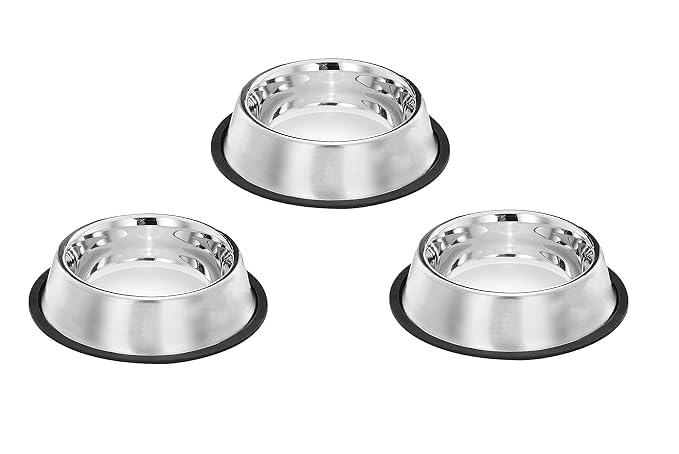 Image of Pets Empire Set of 3 Stainless Steel Dog Bowl with Rubber Base for Cats Dogs, Small Pets Feeding Bowl and Water Bowl 200ML