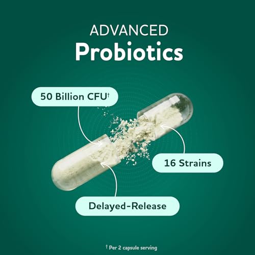 Prebiotics and Probiotics | 50 Billion CFU, 16 Probiotic Strains & Inulin Prebiotic Fiber | Delayed Release Capsules | Gut Health Support | Prebiotics and Probiotics for Women & Men | Non-GMO | 60 Ct