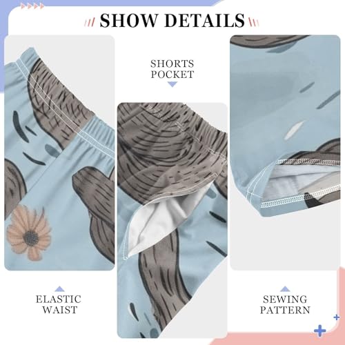 Lovely Otter Floral Boys Long Pants Soft Trousers Elastic Waist Kids Lounge Bottoms with Pockets S-XL4