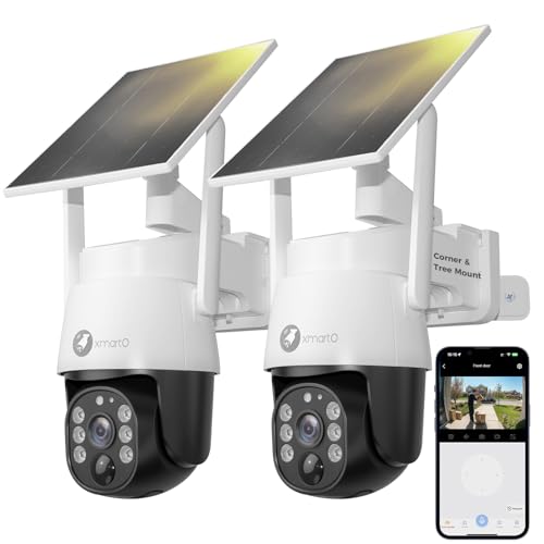 xmartO 2-Pack 4MP QHD Wireless PTZ Solar Security Camera, WiFi 6 5G Dual Band, Wire-Free Easy Installation, No Monthly Fee, Outdoor/Indoor Home Use, Wall/Ceiling/Tree/Pole/Corner Mount by xmartO - Used condition - US$79.99