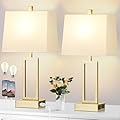 Lolikit 23.5" Touch Control Table Lamps, Metal Bedside Lamp for Bedroom Set of 2 with USB A+C Ports & AC Outlet, 3-Way Dimmable Nightstand Lamp for Living Room (LED Bulb Included)