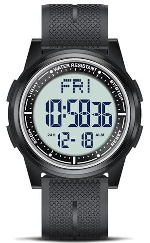 WIFORT Digital Herren Damen Uhren, 5 ATM Wasserdicht Sport Armbanduhr mit Wecker Stoppuhr Countdown Duale Zeitzone, Ultradünn Weitwinkel Großes Zifferblatt Digitaluhr