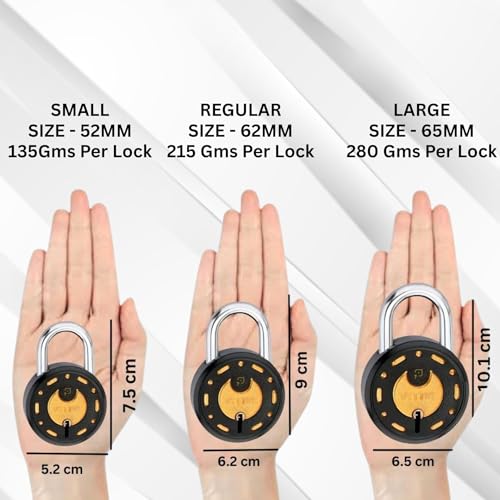 Image of Azco Round Locks Multiple Keys Padlocks 50mm 7 Levers Double Locking, Strong Hardened Shackle Lock and Key for Home Door Shutter Shop Office Main Gate (10 Keys 50mm Black Pack of 1)