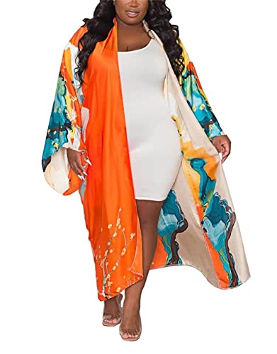 cu4eve Summer Cardigan For Women Lightweight Satin Open Front Long Kimono Swimsuit Cover Ups Silk Robe Plus Size3