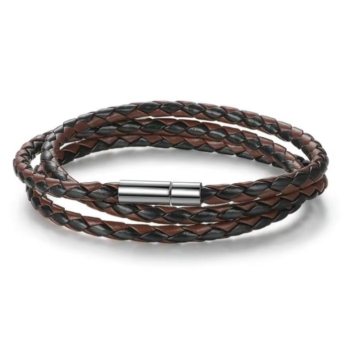 Bracelet en cuir rouge tressé multicouche pour homme et femme chic