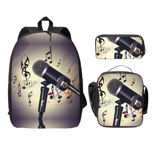 Sac à dos d'école léger pour la rentrée des classes avec motif musique et boîte repas