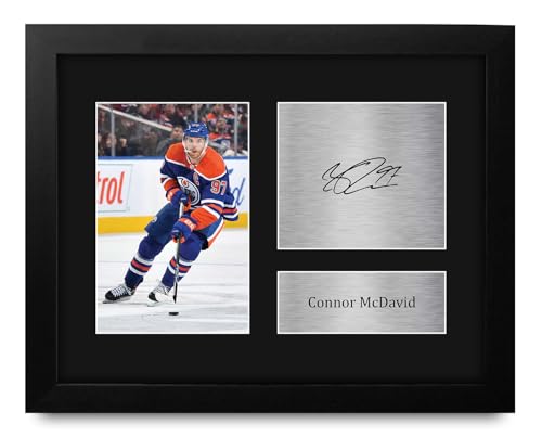 HWC Trading Connor McDavid Edmonton Oilers Gifts Printed Signed Autograph Picture for Ice Hockey Fans - US Letter Framed