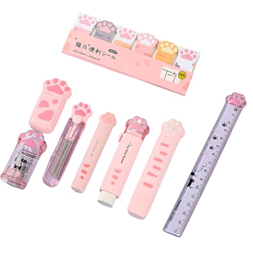 9 PCS CATS PAWSステーショナリーセットペンシルケースルーラー消しゴムシャープナースティッキーノート学習ギフトボックス学用