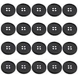 20pcs Black Resin Round Buttons 4 Holes for Sewing, Crafts and Decorating (20mm)