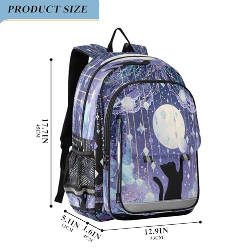 Kids Backpacks School Daypack College Bag Bookbag for Boys Girls Cat Moon Window Pattern2