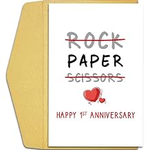 Qiliji Happy 1st Anniversary Card, Funny 1 Year Wedding Anniversary Card, Paper Anniversary Greeting Card, Rock Paper Scissors