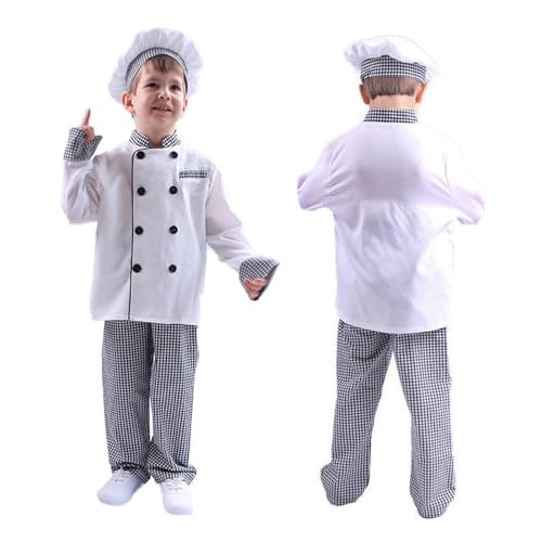 Bastwahl Deguisement Cuisinier Enfant Garcon 8 Ans - Déguisement Cuisinier Enfant, Costume Chef avec Toque, Tenue Carnaval Ensemble Toque pour la Cuisine, la...