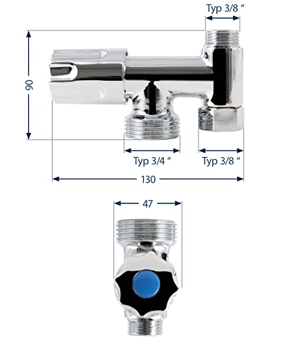 Sanitop-Wingenroth Eckfix | chrom | mit Geräteanschluss | Anschluss: 3/8 x 3/8 x 3/4 Zoll | Rückflussverhinderer | für nachträglichen Anschluss von Wasch- oder Spülmaschine | Messing | 17009 3
