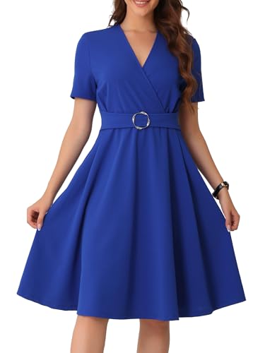Robe midi froncée col en V à porter au bureau ou pour une sortie estivale