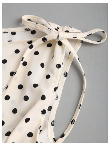 GORGLITTER Women's Polka Dots Boat Neck Tank Top Ruffle Tie Shoulder Smocked Going Out Y2k VestTops4