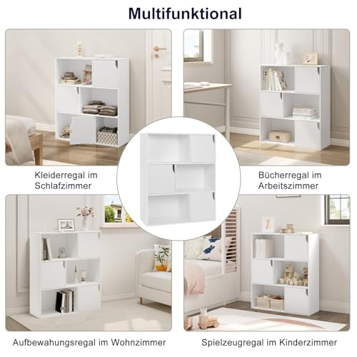 eSituro Bücherregal weiß Standregal bücherregal mit 3 Türen und 6 Fächern Würfelregal Kinder Büroregal freistehend Aufbewahrungsregal für… – Ansicht 6