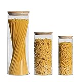RoweLLsouL Glass Storage Jars, Transparent Food Containers Set of 3, Food Jars with Bamboo Wood Lid