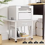 イロドリモク プリンター台 キャスター付き プリンターラック 引き出し付き デスク下 収納 2段 コピー機置き台 耐荷重40kg 幅56cm×奥行38cm×高さ40cm オフィス ホーム 360度回転 頑丈 組立簡単 (ホワイト)