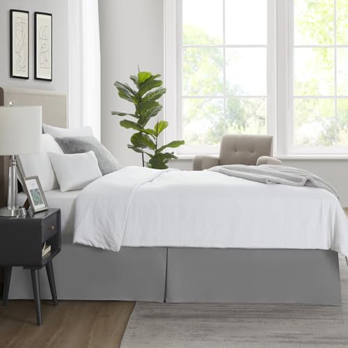 Image of Nestl Grey Blue Bed Skirt Cal King Size - Cal King Bed Skirt 14 Inch Drop - Brushed Microfiber Bed Skirts - Hotel Quality Pleated Bed Skirt - Shrinkage & Fade Resistant