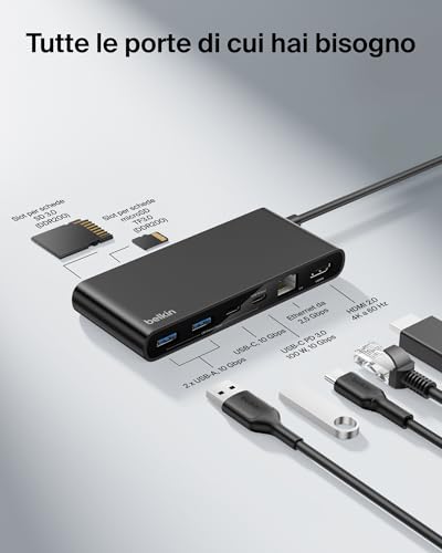 Connect Hub USB C a 8 Porte, Supporta Display con Risoluzioni Fino a 4K a 60 Hz, Funziona con Mac, Windows e Chromebook, 100W PD con Trasferimenti dati di 10Gbps ed Ethernet 2,5 Gbps - Nero - Hub USB - Immagine 2