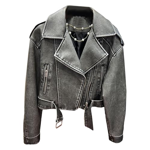 Manteau court vintage pour femme DGKaxiyaHM en similicuir avec ceinture