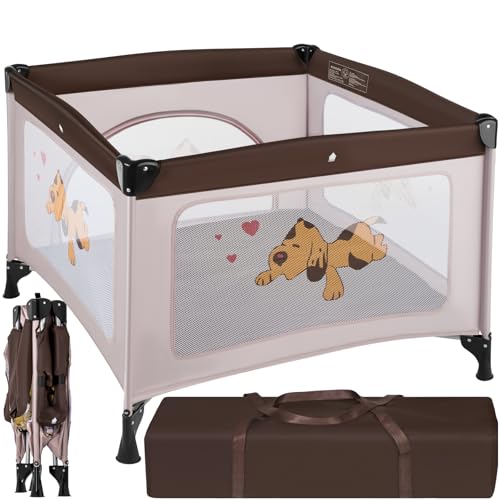 tectake® Laufstall Baby faltbar, Reisebett Kinder, Babybett und Laufgitter Baby in einem, Gitterbett und Playpen, Faltbarer Laufstall mit Matratze, Reisegitterbett - Braun Coffee tectake® Laufstall Baby faltbar, Reisebett Kinder, Babybett und Laufgitter Baby in einem, Gitterbett und Playpen, Faltbarer Laufstall mit Matratze, Reisegitterbett - Braun Coffee