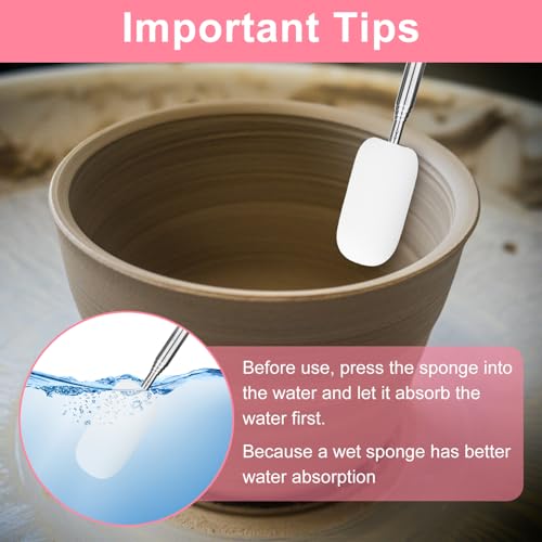 Image of Gosknor Telescoping Sponge Pottery, Retractable Clay Tool Sponges on Stick Extend up to 28.35in Telescoping Sponge Sticks for Pottery (Pink)