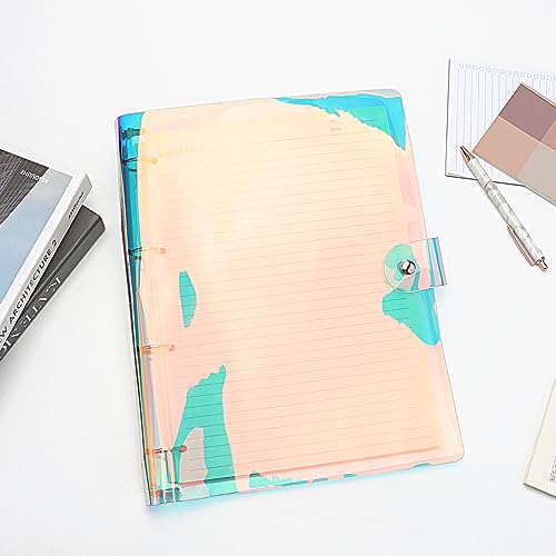 Fichário a laser A4 de PVC macio, 4 anéis, recarregável, capa para fichário com fecho de botão de pr