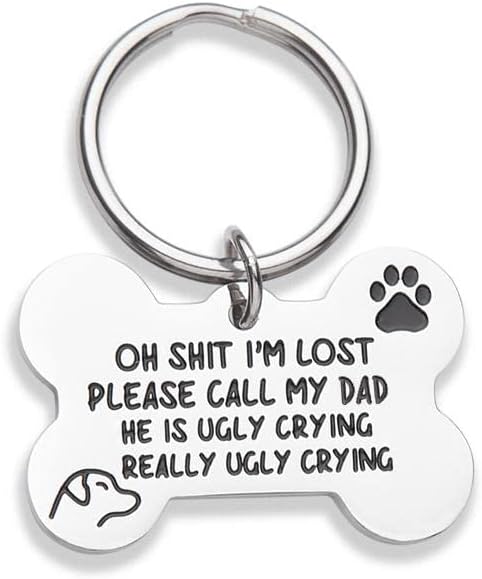 Funny Dog Tag, Bone Engraved Tag, Personalized Puppy Pet ID, Pet Tags for Dogs Cats Kitten, Collar Tag, for Pets New Puppy Stainless Steel Call My Dad-S