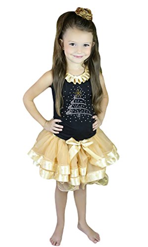 Camisa de Árbol de Navidad negra para evitar manchas y falda de pétalos caqui