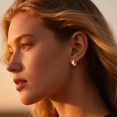 SLUYNZ Solid 925 Sterling Silver Pink Flower Earrings Hoop for Women Teens Cute Flower Hoop Earrings Huggie3