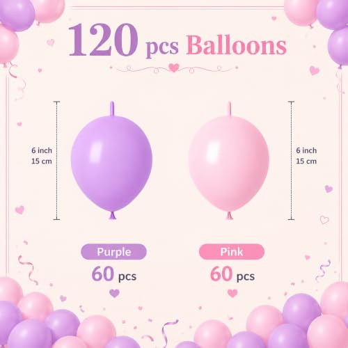 Image of Pink Purple Link Balloons,120Pcs Linking Balloons for Party Decorations
