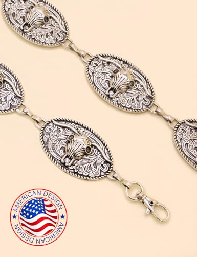 Image of TOPACC Western Metal Concho Belt for Women Cowgirl Chain Belts for Dresses Jeans Country Concert Outfit
