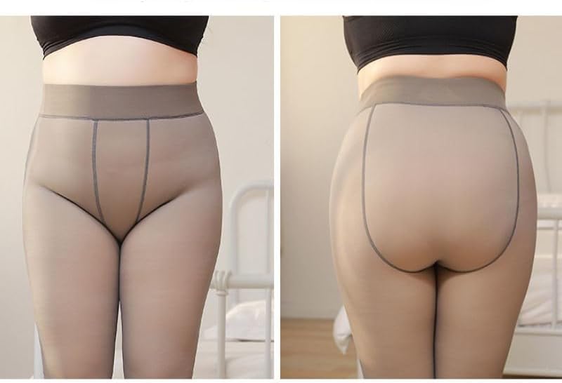 Miniatura 6 de Medias cálidas de talla grande para mujer, con forro polar cálido, color piel, pantimedias térmicas coquetas, leggings transparentes