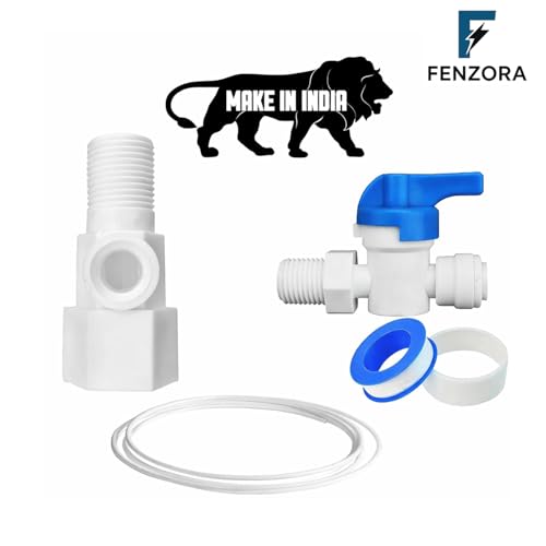 Image of Fenzora Plastic Inlet Valve /Connector, 1 /4 inch (6mm) Push Fit Connection, Teflon Tape with 1 /4 inch Pipe for RO /UV /Water Filter Purifier (DV Set), White