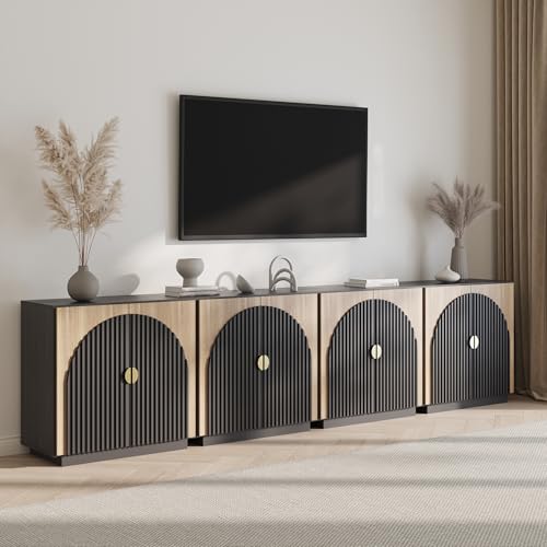 BELLEZE Modular Fluted Sideboard Buffet Cabinet with Storage, Mid-Century Modern Console Table with Symmetrical Arched Doors, Elegant Credenza for Dining Room, Kitchen, and Living Room, Came