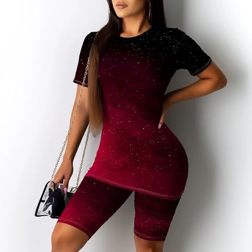 Qumaesl Conjunto feminino de 2 peças de shorts de ciclismo de manga curta para jogging esportivo de