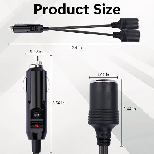 Image of 2 PCS 12V Double Cigarette Lighter Adapter, 1 to 2 Car Cigarette Lighters Splitter 2 Socket, 18AWG Dual Cigarettes Lighter Extension Cord with 15A Fuse, Car Charger Splitter