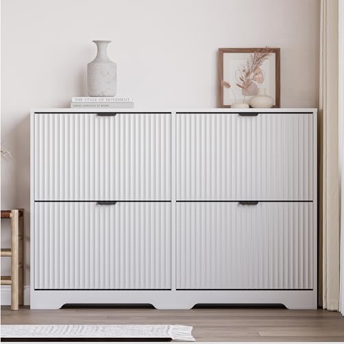 Image of BORNOON Large Shoe Cabinet for Entryway, Shoe Rack Cabinet with 4 Flip Drawer and Adjustable Shelves for Small Apartment, Foyer