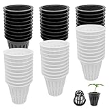 60 Stück Hydrokultur Netztöpfe, 5,5cm, Kunststoff Hydroponics Net Pot für Hydroponik Garten Balkon, Pflanzen Net Mesh Töpfe, Schwarz, Weiß
