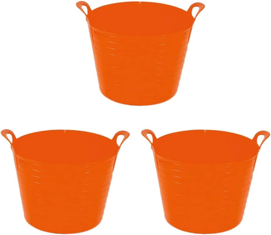 3 x 14 Litre Flexi Tub Garden Home Flexible Colour Rubber Storage Container Bucket Polyethylene Flex Tub- MADE IN U.K. (Orange)