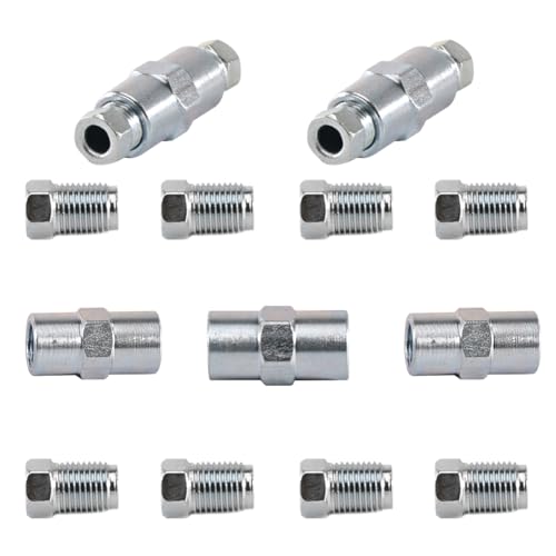 Silkwish 10x Verschraubung + 5x Verbinder für 4,75 mm Bremsleitung Bördel F M10 x 1 Profi Bremsleitungsverbinder, Stahl Verzinkt, DIN/ISO 1651 konform, Kompatibel mit wie Audi, BMW, Mercedes, VW uvm