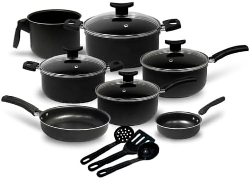 Jogo de Panelas 10 Peças Preto Antiaderente c/Tampa de Vidro e Ut...