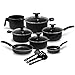 Jogo de Panelas 10 Peças Preto Antiaderente c/Tampa de Vidro e Utensílios