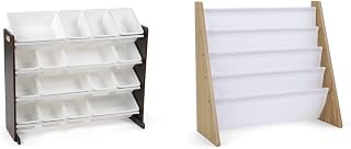 Humble Crew Extra-Large Toy Organizer, 16 Storage Bins, Espresso/White & Natural/White Kids Book Rack Storage Bookshelf with Deep Sleeves, Universal